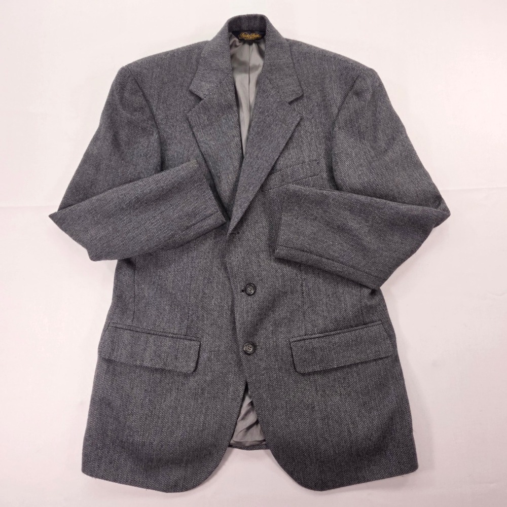 Brooks Brothers Mens 38S Grey Herringbone 100% Wool Blazer Sport Coat USA Made